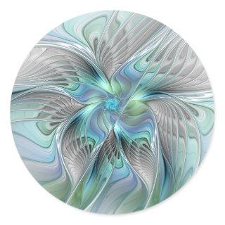 Abstract Blue Green Butterfly Fantasy Fractal Art Classic Round Sticker