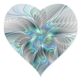 Abstract Blue Green Butterfly Fantasy Fractal Art Heart Sticker