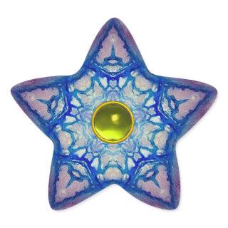 ABSTRACT BLUE STAR WITH YELLOW TOPAZ GEM STONE STAR STICKER