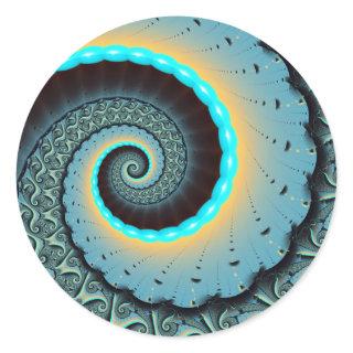 Abstract Blue Turquoise Orange Fractal Art Spiral Classic Round Sticker