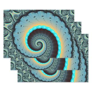 Abstract Blue Turquoise Orange Fractal Art Spiral  Sheets