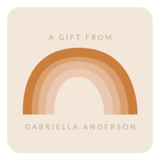 Abstract Boho 70s Rainbow Terracotta Personalized Square Sticker