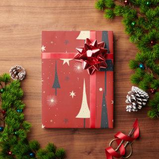 Abstract Christmas Trees on Red Background