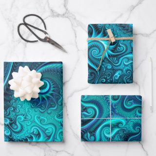 Abstract Colorful Blue & Teal Spiral Pattern   Sheets