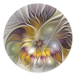 Abstract Colorful Fantasy Flower Modern Fractal Classic Round Sticker