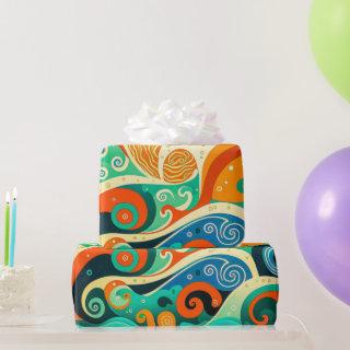 Abstract Colorful Retro 70s Hippie Waves Artwork