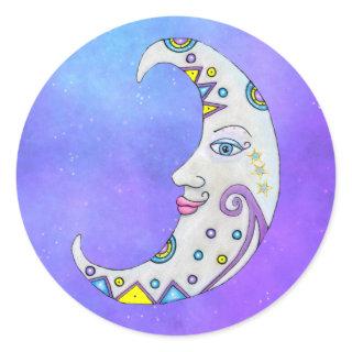 Abstract Fantasy Crescent Moon Colorful shapes Classic Round Sticker