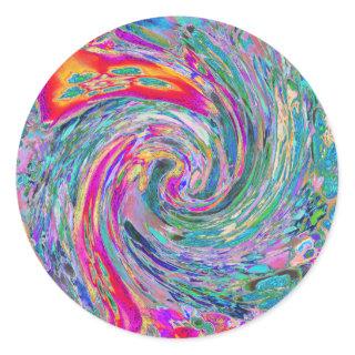 Abstract Floral Psychedelic Rainbow Waves of Color Classic Round Sticker
