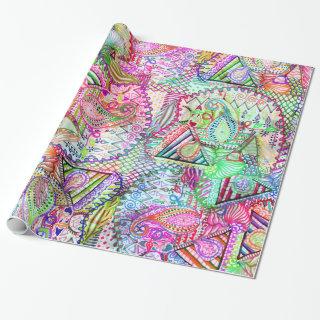 Abstract Girly Neon Rainbow Paisley Sketch Pattern