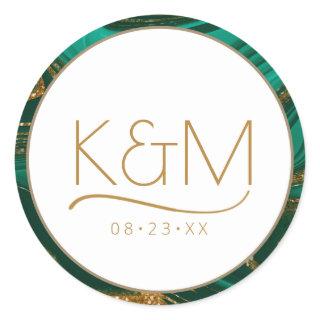 Abstract Glitter Strata Border Wedding Green ID903 Classic Round Sticker