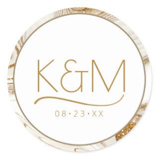 Abstract Glitter Strata Border Wedding Ivory ID903 Classic Round Sticker