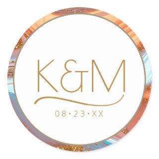 Abstract Glitter Strata Border Wedding SW Wt ID903 Classic Round Sticker