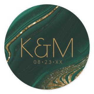 Abstract Glitter Strata Wedding Green ID903 Classic Round Sticker