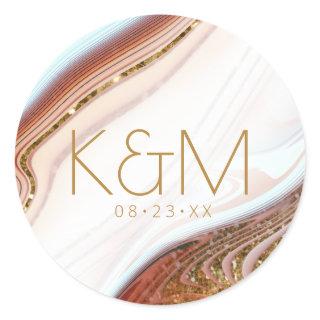 Abstract Glitter Strata Wedding Wht SW ID903 Classic Round Sticker