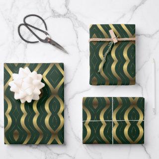 Abstract Gold And Emerald Green Wavy Stripes  Sheets