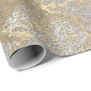 Abstract Golden Foil Metallic Stroke Silver Gray