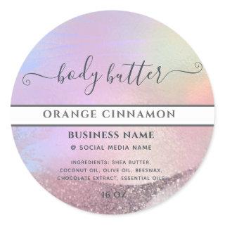 Abstract holographic gold modern script product cl classic round sticker