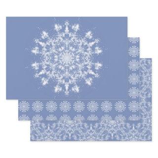 Abstract Lacy Fractal Snowflake on Blue Background  Sheets