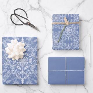 Abstract Lacy Fractal Snowflake Pattern on Blue  Sheets