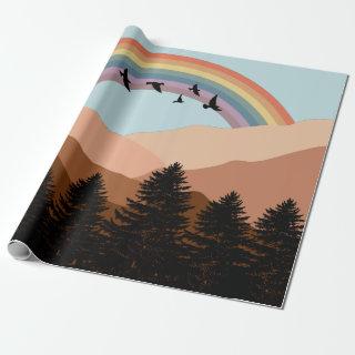 Abstract Landscape Forest Trees Rainbow & Birds