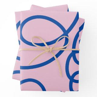 Abstract Line Art Retro Pink And Blue  Sheets