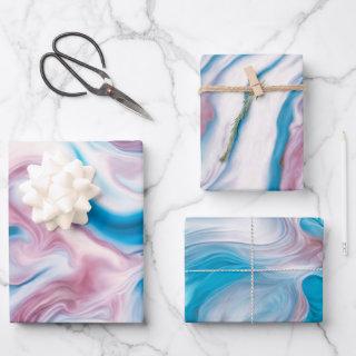 Abstract Liquid Ink In Blue, Pink and White  Sheets