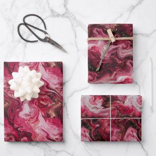 Abstract Marbled Artwork with Deep Red, Pink  Sheets
