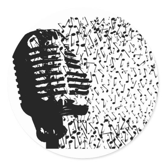 Abstract Mic Breaking Up Into Musical Notes Classic Round Sticker
