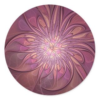 Abstract Modern Floral Fractal Art Berry Colors Classic Round Sticker