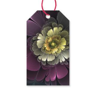 Abstract Modern Purpur Khaki Gray Fractal Flower Gift Tags