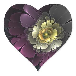 Abstract Modern Purpur Khaki Gray Fractal Flower Heart Sticker