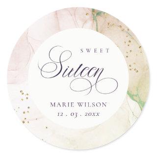 Abstract Pastel Dusky Pink Green Sweet 16 Birthday Classic Round Sticker