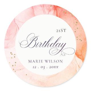 Abstract Pastel Pink Orange Any Age Birthday Classic Round Sticker