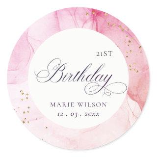 Abstract Pastel Pink Purple Any Age Birthday Classic Round Sticker