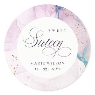 Abstract Pastel Purple Blue Teal Sweet 16 Birthday Classic Round Sticker