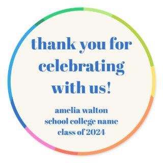 Abstract Rainbow Custom Graduation Party Thank You Classic Round Sticker
