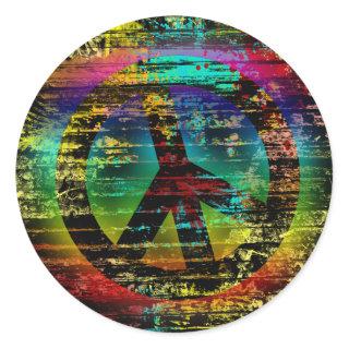 Abstract Rainbow Grunge Peace Sign Stickers