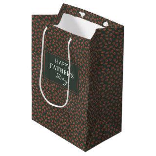 Abstract Red Feather Print Dark Green Father's Day Medium Gift Bag