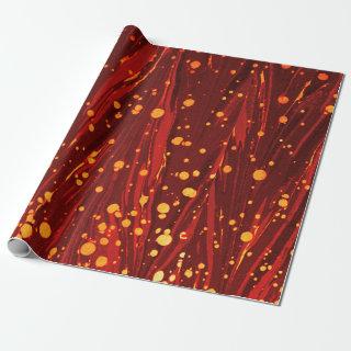 ABSTRACT RED MARBLED PAPER WITH GOLD SPLASHES