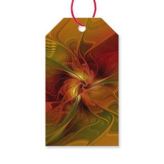 Abstract Red Orange Brown Green Fractal Art Flower Gift Tags