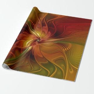 Abstract Red Orange Brown Green Fractal Art Flower