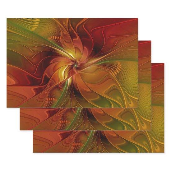 Abstract Red Orange Brown Green Fractal Art Flower  Sheets