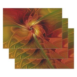 Abstract Red Orange Brown Green Fractal Art Flower  Sheets