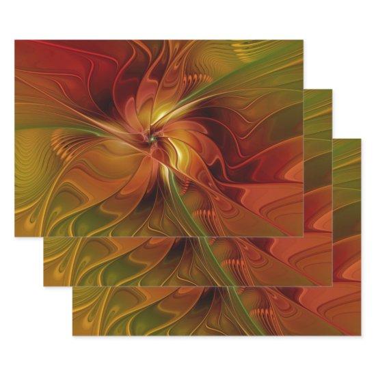 Abstract Red Orange Brown Green Fractal Art Flower  Sheets