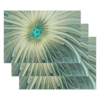 Abstract Sage Green Fantasy Flower Fractal Art  Sheets