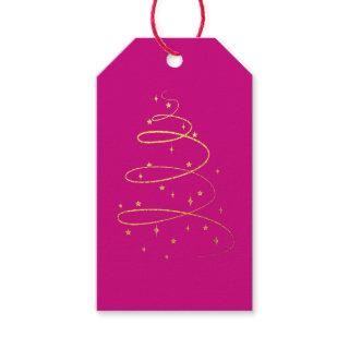 Abstract Sparkling Gold Christmas Tree on Magenta Gift Tags