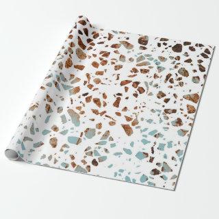 Abstract Terrazzo Mosaic Rust Brown & Blue Pattern