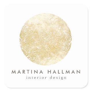 Abstract Watercolor Gold Circle Logo on White Square Sticker