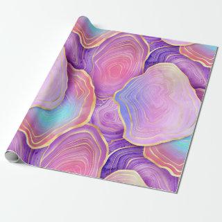 Abstract watercolor pink teal gold lavender agate