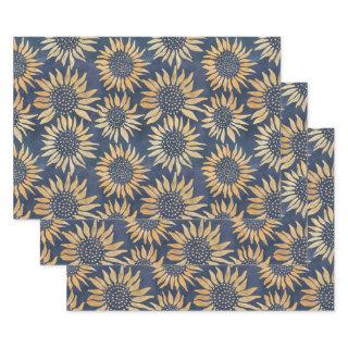 Abstract Yellow Sunflowers on Blue  Sheets